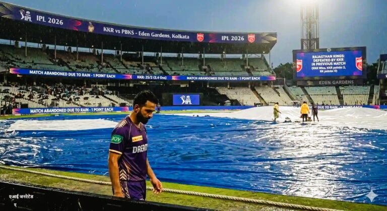 IPL 2026: कोलकाता नाइट राइडर्स की डगमगाती पारी के बीच मूसलाधार बारिश बनी वरदान, पंजाब किंग्स के खिलाफ रद्द हुए मैच से मिला सीजन का पहला अंक